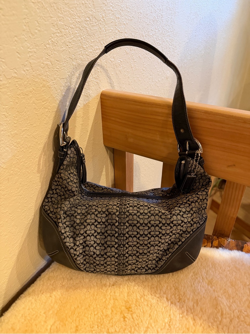Y2K Coach Signature Monogram Hobo Shoulder Bag Soho Canvas - Vintage